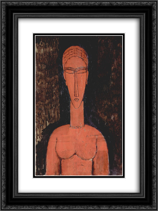 A red bust 18x24 Black Ornate Wood Framed Art Print Poster with Double Matting by Modigliani, Amedeo