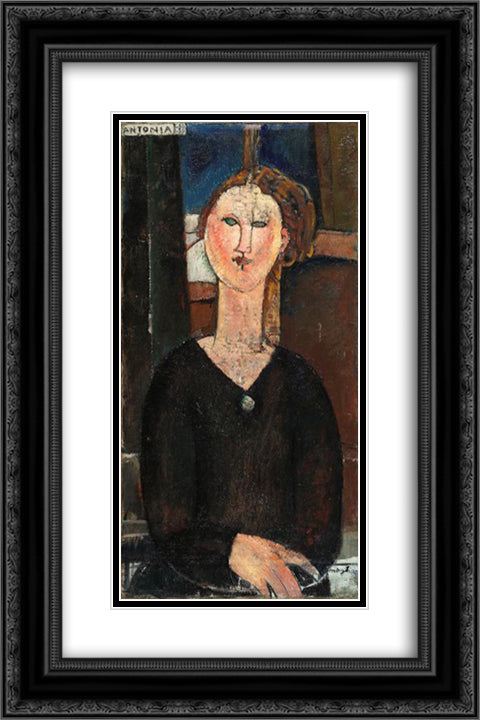 Antonia 16x24 Black Ornate Wood Framed Art Print Poster with Double Matting by Modigliani, Amedeo