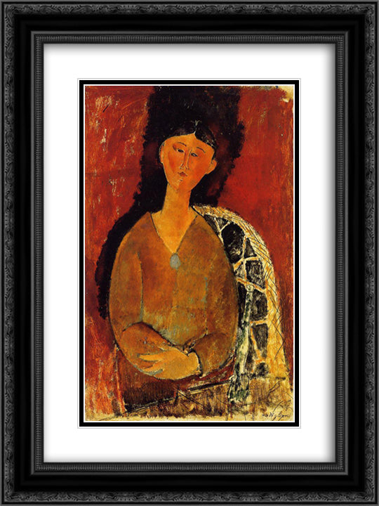Beatrice Hastings, Seated 18x24 Black Ornate Wood Framed Art Print Poster with Double Matting by Modigliani, Amedeo