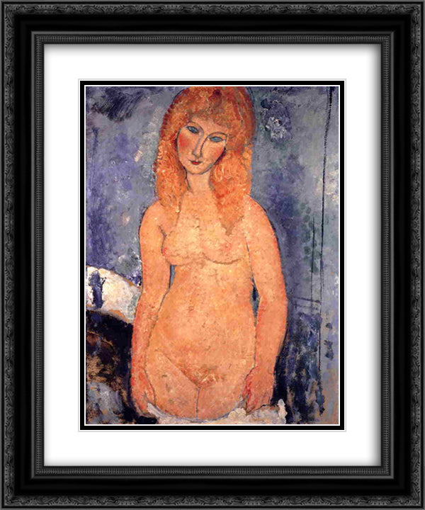 Blonde nude 20x24 Black Ornate Wood Framed Art Print Poster with Double Matting by Modigliani, Amedeo
