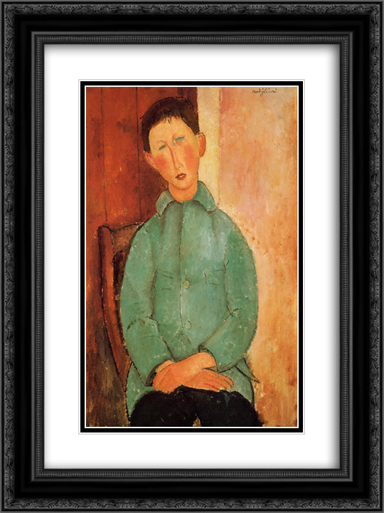 Boy in a Blue Shirt 18x24 Black Ornate Wood Framed Art Print Poster with Double Matting by Modigliani, Amedeo