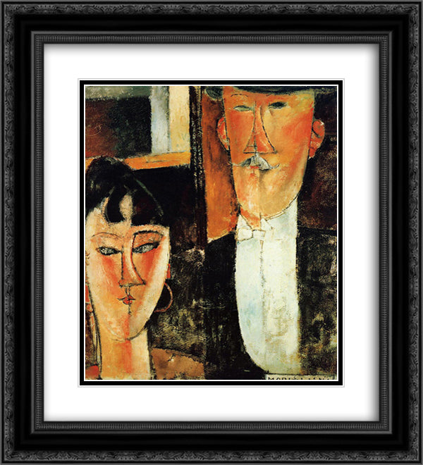 Bride and Groom (The Couple) 20x22 Black Ornate Wood Framed Art Print Poster with Double Matting by Modigliani, Amedeo