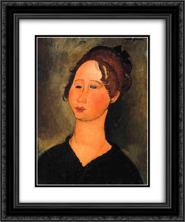 Burgundian Woman 20x24 Black Ornate Wood Framed Art Print Poster with Double Matting by Modigliani, Amedeo