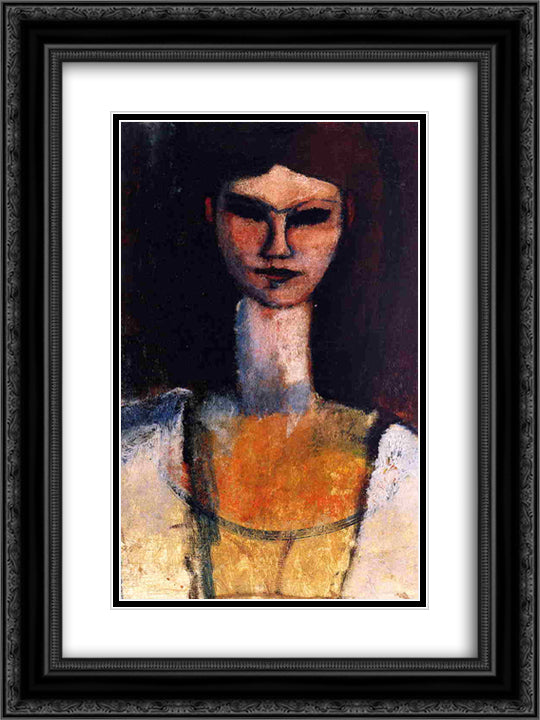 Bust of a Young Woman 18x24 Black Ornate Wood Framed Art Print Poster with Double Matting by Modigliani, Amedeo
