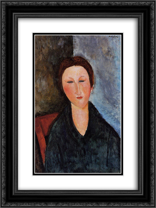 Bust of a Young Woman (Mademoiselle Marthe) 18x24 Black Ornate Wood Framed Art Print Poster with Double Matting by Modigliani, Amedeo