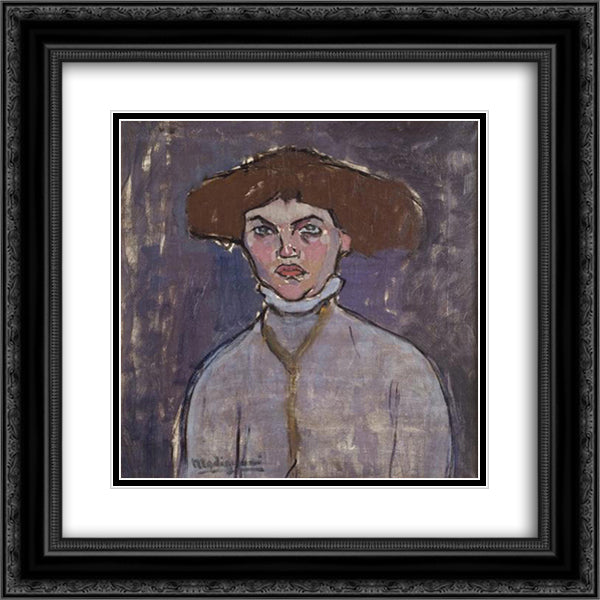 Bust of young girl 20x20 Black Ornate Wood Framed Art Print Poster with Double Matting by Modigliani, Amedeo