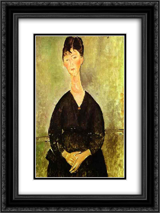 Cafe Singer 18x24 Black Ornate Wood Framed Art Print Poster with Double Matting by Modigliani, Amedeo
