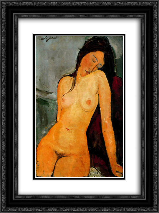 Female nude 18x24 Black Ornate Wood Framed Art Print Poster with Double Matting by Modigliani, Amedeo