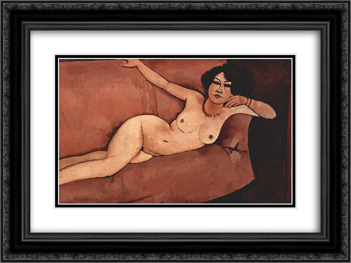 Nude on sofa (Almaisa) 24x18 Black Ornate Wood Framed Art Print Poster with Double Matting by Modigliani, Amedeo