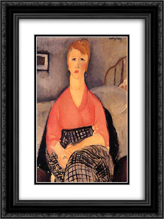 Pink Blouse 18x24 Black Ornate Wood Framed Art Print Poster with Double Matting by Modigliani, Amedeo