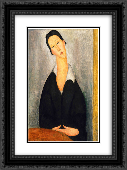 Portrait of a Polish Woman 18x24 Black Ornate Wood Framed Art Print Poster with Double Matting by Modigliani, Amedeo