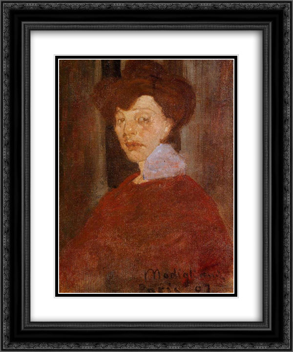 Portrait of a Woman 20x24 Black Ornate Wood Framed Art Print Poster with Double Matting by Modigliani, Amedeo