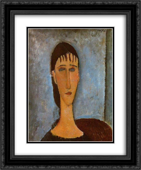 Portrait of a Young Girl 20x24 Black Ornate Wood Framed Art Print Poster with Double Matting by Modigliani, Amedeo