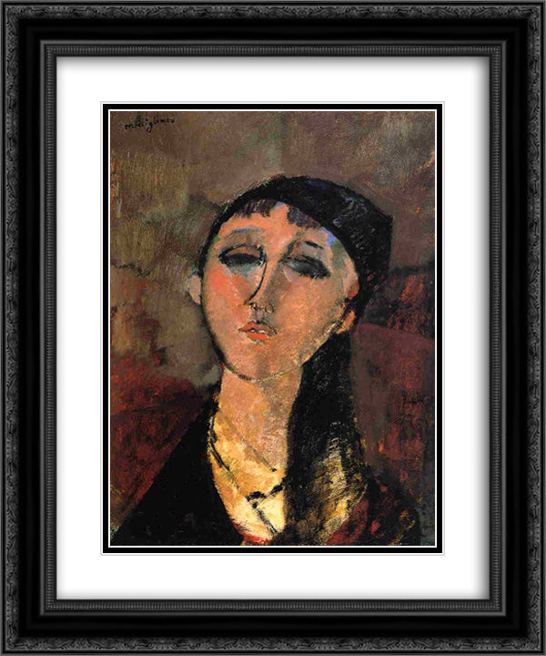 Portrait of a Young Girl (Louise) 20x24 Black Ornate Wood Framed Art Print Poster with Double Matting by Modigliani, Amedeo