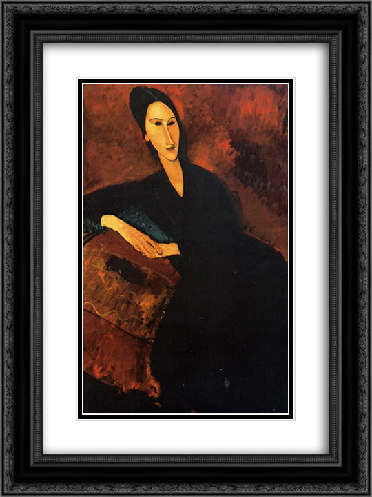 Portrait of Anna Zborowska 18x24 Black Ornate Wood Framed Art Print Poster with Double Matting by Modigliani, Amedeo