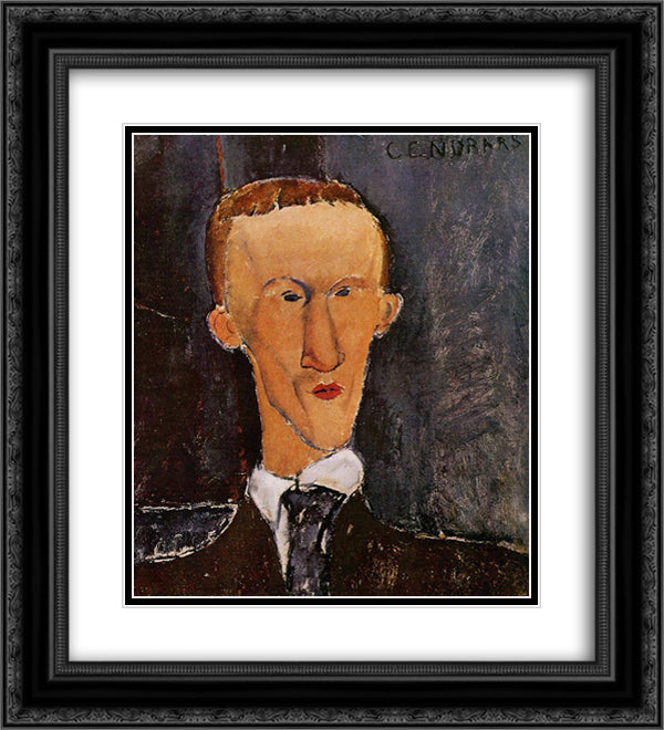 Portrait of Blaise Cendrars 20x22 Black Ornate Wood Framed Art Print Poster with Double Matting by Modigliani, Amedeo