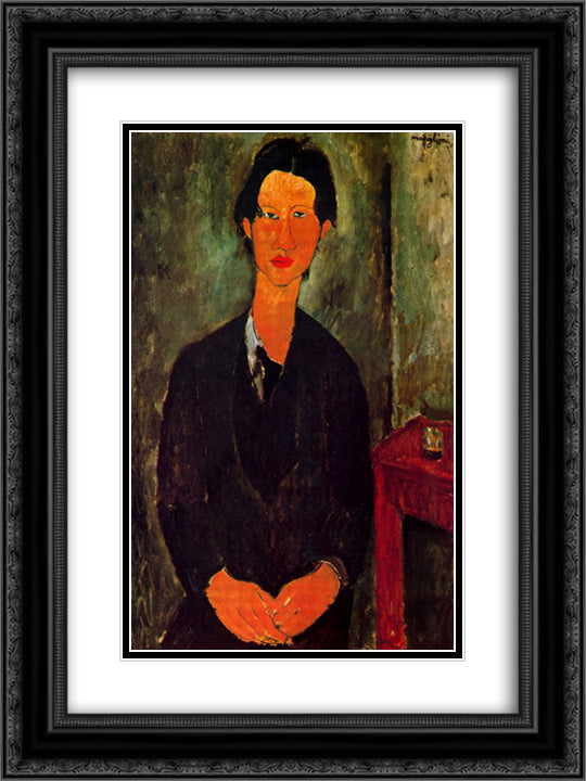 Portrait of Chaim Soutine 18x24 Black Ornate Wood Framed Art Print Poster with Double Matting by Modigliani, Amedeo