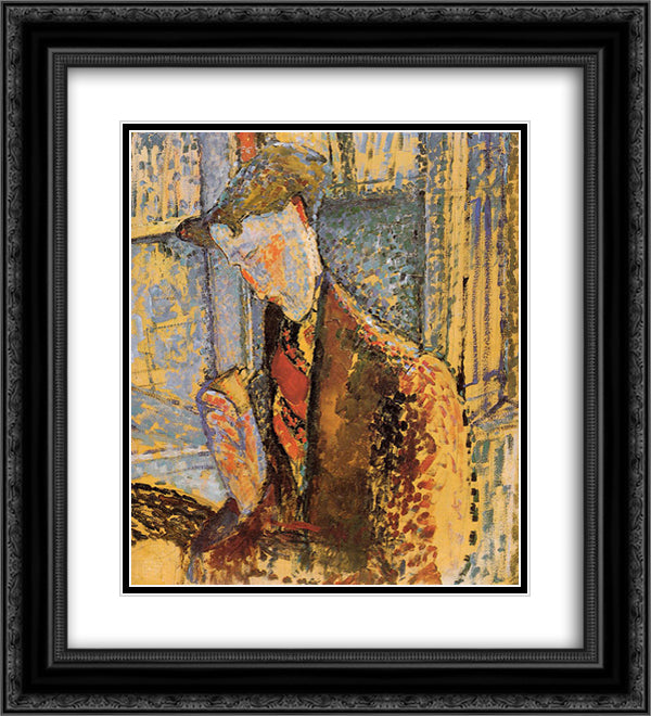Portrait of Frank Burty Haviland 20x22 Black Ornate Wood Framed Art Print Poster with Double Matting by Modigliani, Amedeo