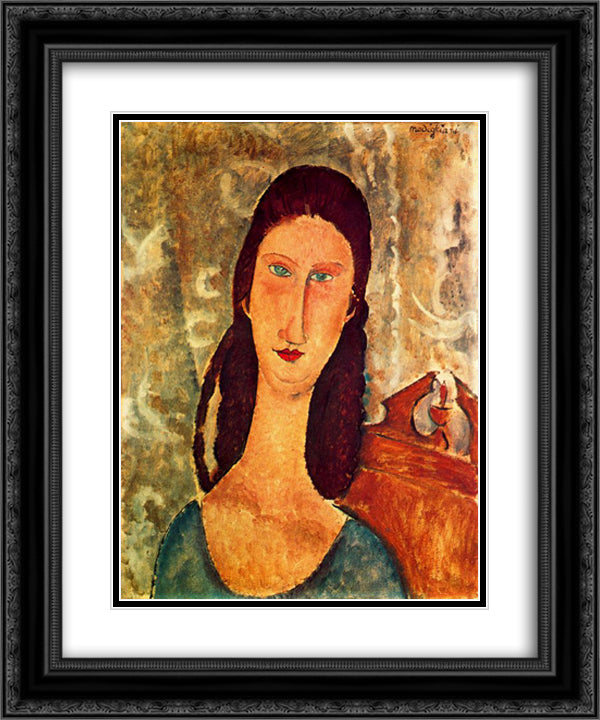 Portrait of Jeanne Hebuterne 20x24 Black Ornate Wood Framed Art Print Poster with Double Matting by Modigliani, Amedeo