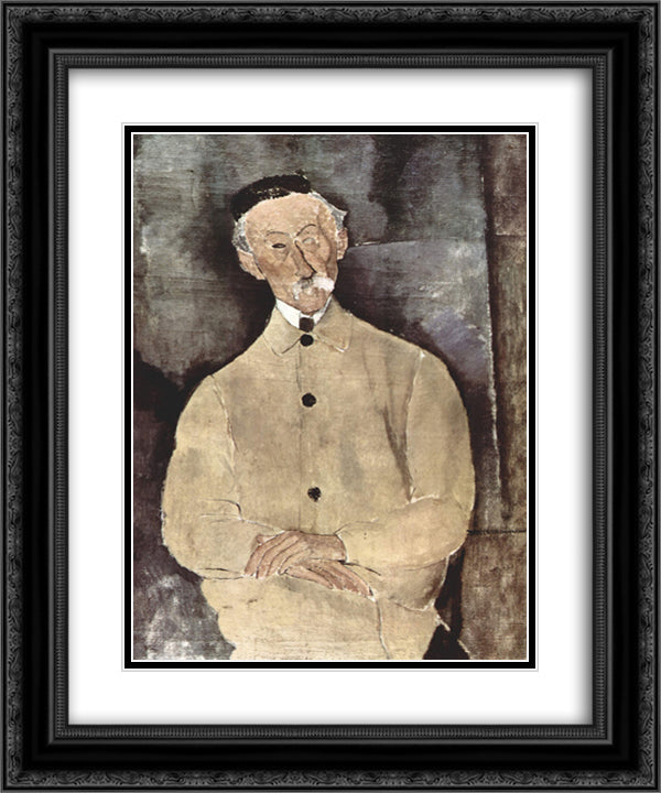 Portrait of Monsieur Lepoutre 20x24 Black Ornate Wood Framed Art Print Poster with Double Matting by Modigliani, Amedeo