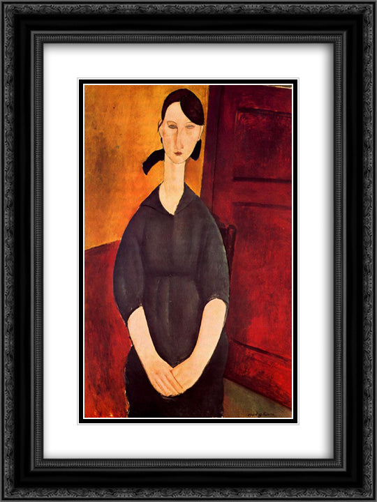 Portrait of Paulette Jourdain 18x24 Black Ornate Wood Framed Art Print Poster with Double Matting by Modigliani, Amedeo