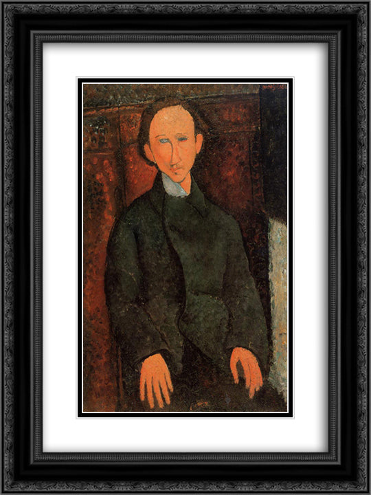 Portrait of Pinchus Kremenge 18x24 Black Ornate Wood Framed Art Print Poster with Double Matting by Modigliani, Amedeo