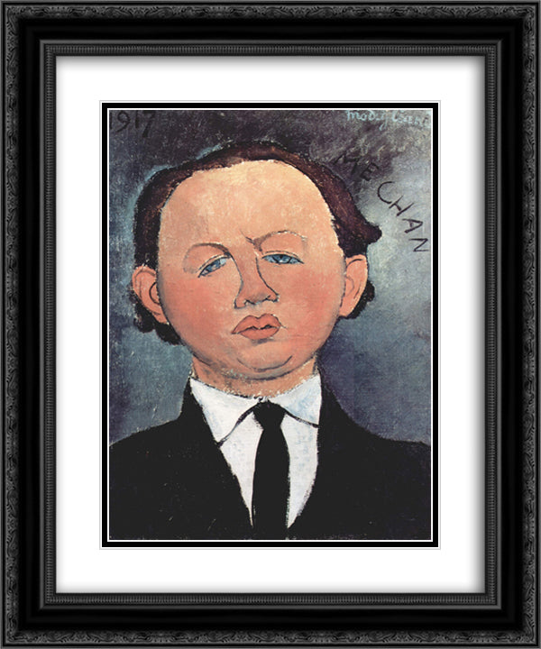Portrait of the Mechanical 20x24 Black Ornate Wood Framed Art Print Poster with Double Matting by Modigliani, Amedeo