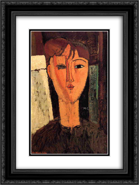 Raimondo 18x24 Black Ornate Wood Framed Art Print Poster with Double Matting by Modigliani, Amedeo