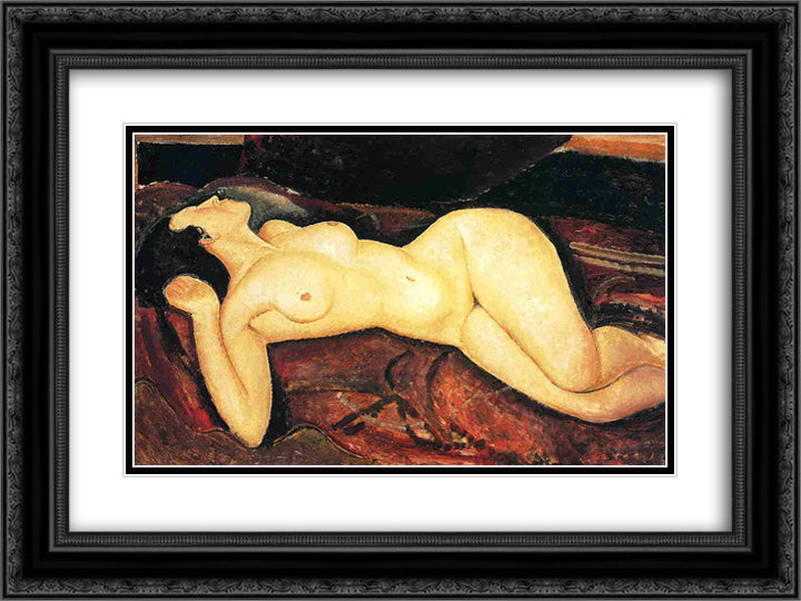 Recumbent nude 24x18 Black Ornate Wood Framed Art Print Poster with Double Matting by Modigliani, Amedeo
