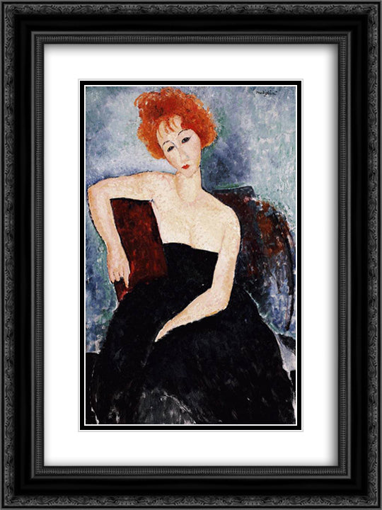 Red-headed Girl in Evening Dress 18x24 Black Ornate Wood Framed Art Print Poster with Double Matting by Modigliani, Amedeo