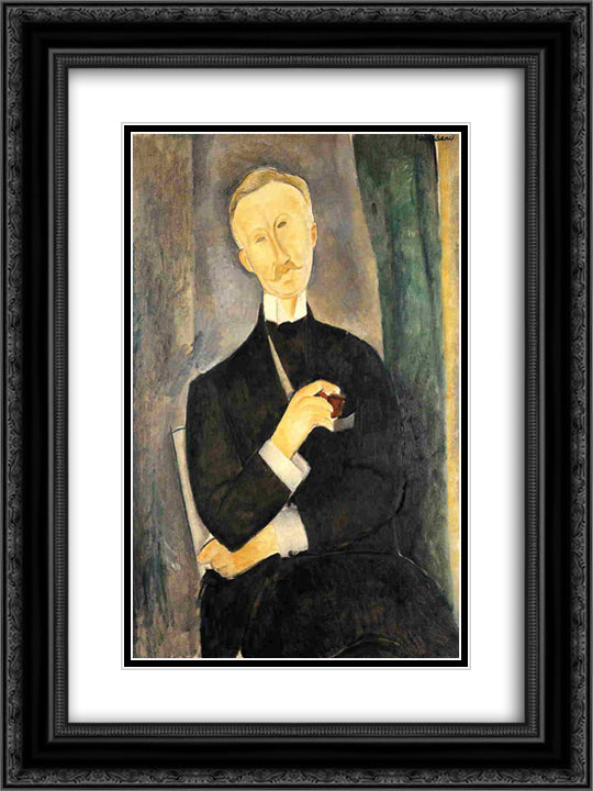 Roger Dutilleul 18x24 Black Ornate Wood Framed Art Print Poster with Double Matting by Modigliani, Amedeo
