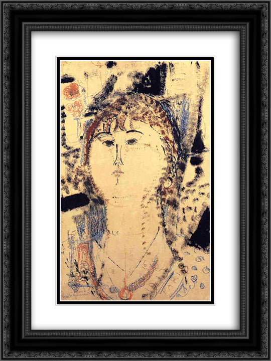 Rosa Porprina 18x24 Black Ornate Wood Framed Art Print Poster with Double Matting by Modigliani, Amedeo