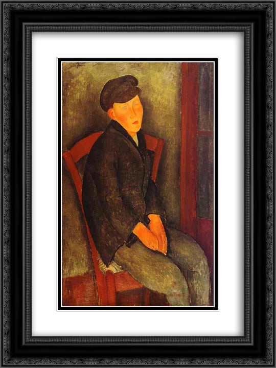 Seated Boy with Cap 18x24 Black Ornate Wood Framed Art Print Poster with Double Matting by Modigliani, Amedeo