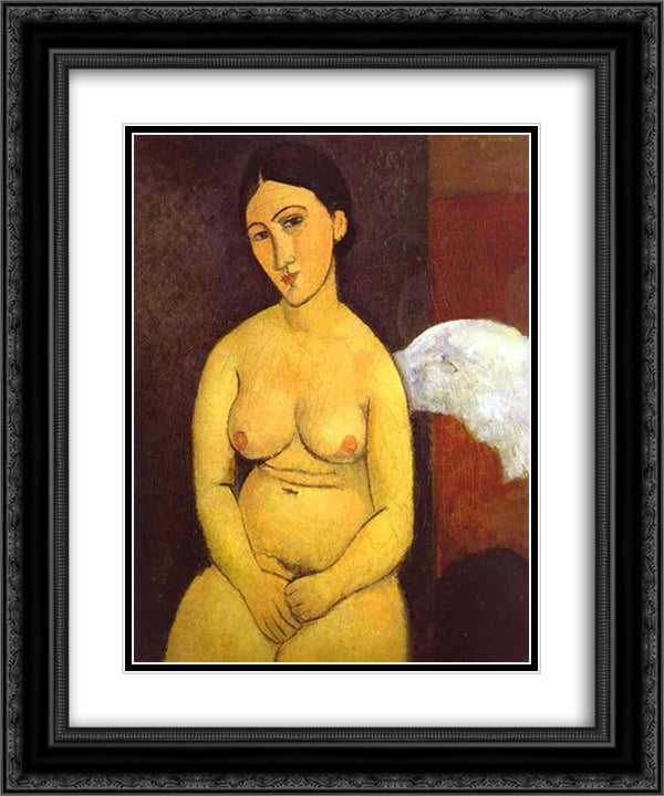 Seated nude 20x24 Black Ornate Wood Framed Art Print Poster with Double Matting by Modigliani, Amedeo