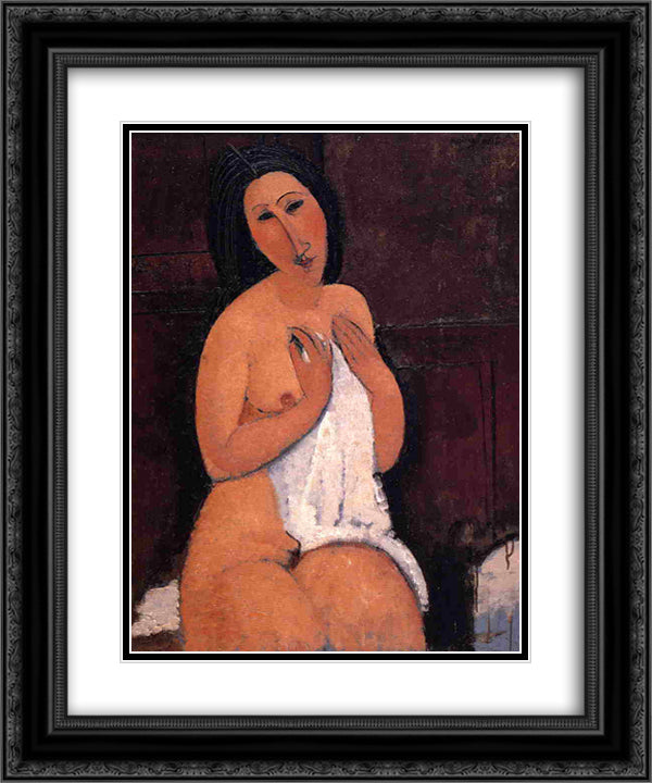 Seated nude with a Shirt 20x24 Black Ornate Wood Framed Art Print Poster with Double Matting by Modigliani, Amedeo