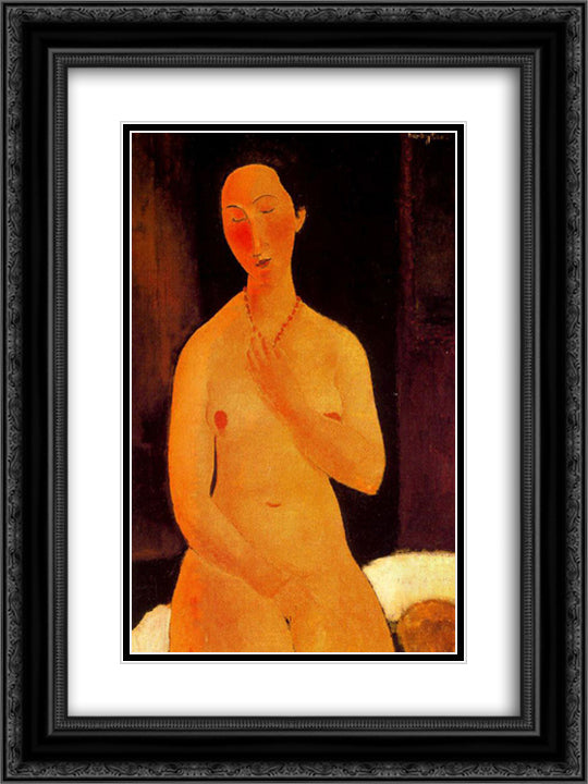 Seated nude with Necklace 18x24 Black Ornate Wood Framed Art Print Poster with Double Matting by Modigliani, Amedeo