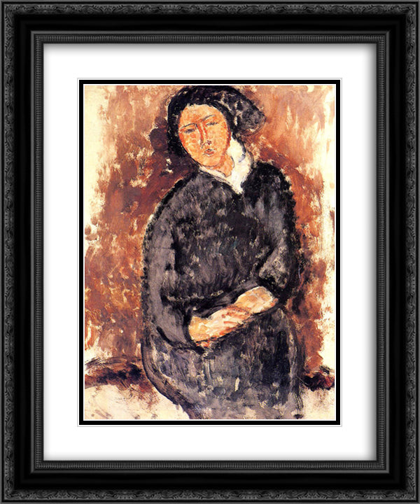 Seated Woman 20x24 Black Ornate Wood Framed Art Print Poster with Double Matting by Modigliani, Amedeo