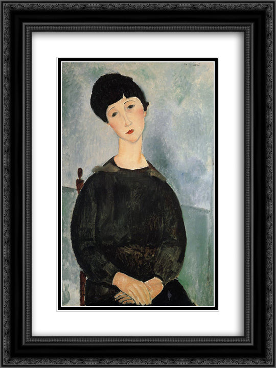 Seated Young Woman 18x24 Black Ornate Wood Framed Art Print Poster with Double Matting by Modigliani, Amedeo