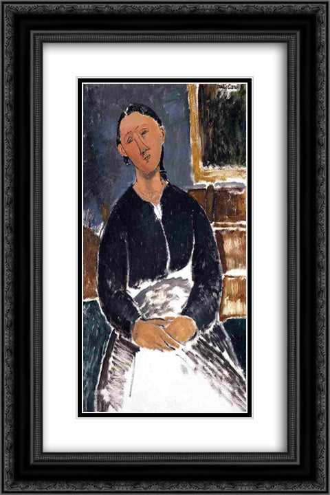 Serving Woman (also known as La Fantesca) 16x24 Black Ornate Wood Framed Art Print Poster with Double Matting by Modigliani, Amedeo