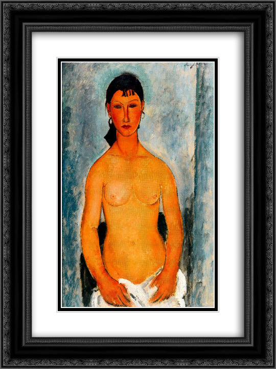 Standing nude (Elvira) 18x24 Black Ornate Wood Framed Art Print Poster with Double Matting by Modigliani, Amedeo