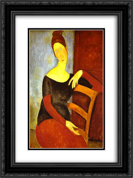 The Artist's Wife 18x24 Black Ornate Wood Framed Art Print Poster with Double Matting by Modigliani, Amedeo