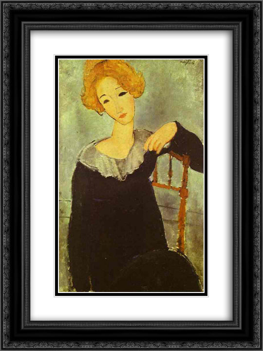 Woman with red hair 18x24 Black Ornate Wood Framed Art Print Poster with Double Matting by Modigliani, Amedeo