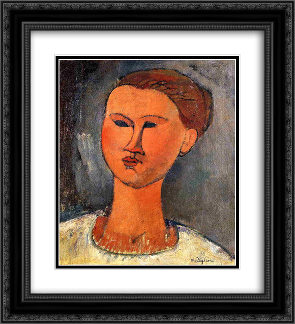 Woman's Head 20x22 Black Ornate Wood Framed Art Print Poster with Double Matting by Modigliani, Amedeo