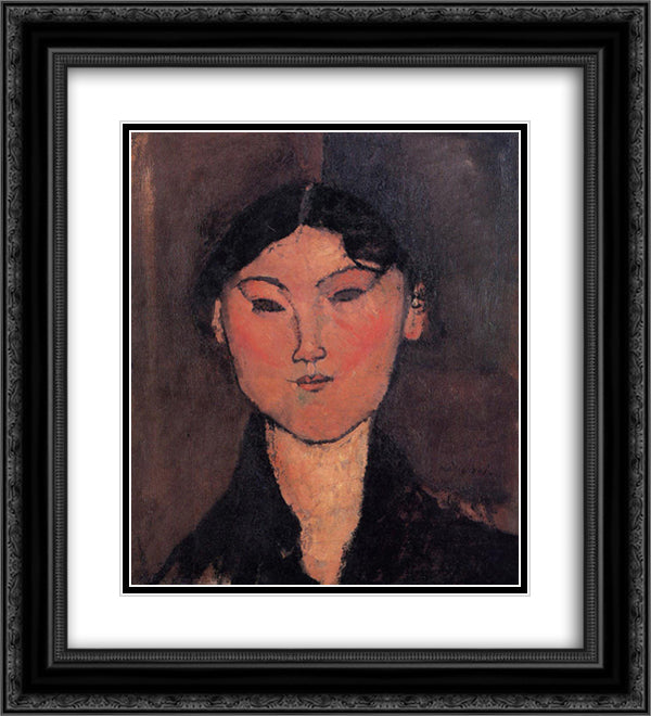 Woman's Head (Rosalia) 20x22 Black Ornate Wood Framed Art Print Poster with Double Matting by Modigliani, Amedeo