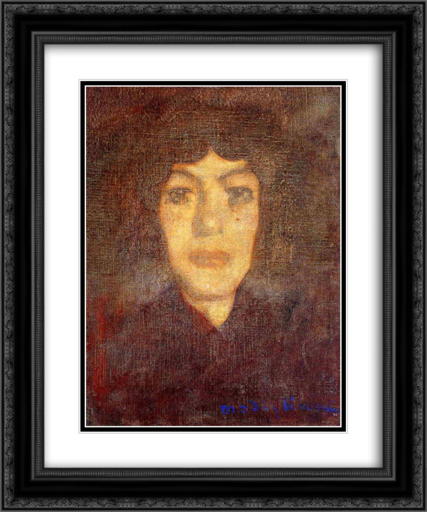 Woman's Head with Beauty Spot 20x24 Black Ornate Wood Framed Art Print Poster with Double Matting by Modigliani, Amedeo