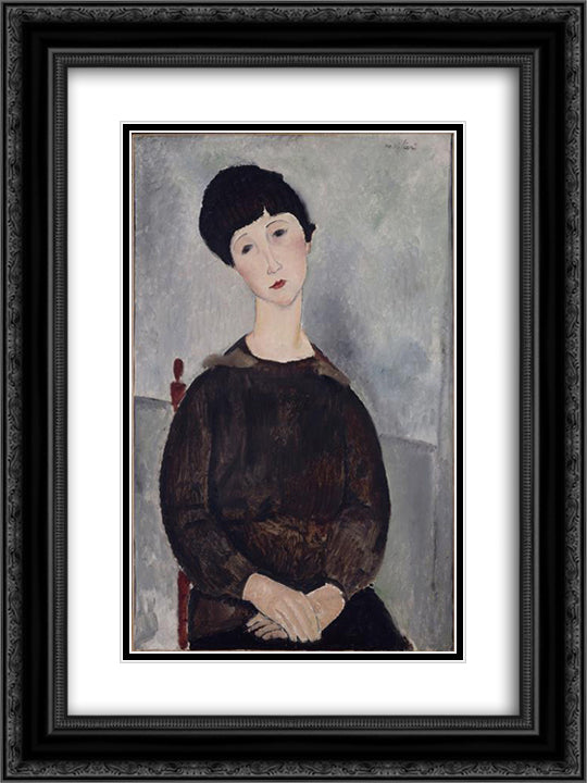Young brunette girl sitting 18x24 Black Ornate Wood Framed Art Print Poster with Double Matting by Modigliani, Amedeo