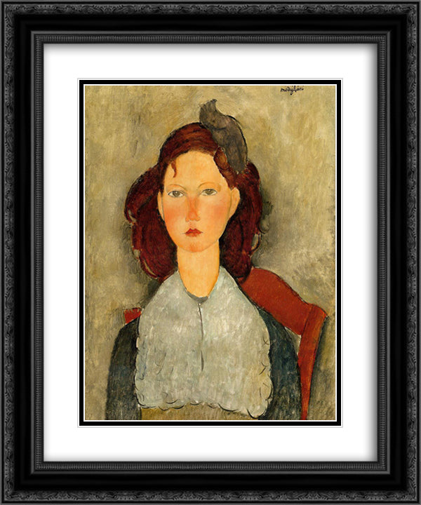 Young Girl Seated 20x24 Black Ornate Wood Framed Art Print Poster with Double Matting by Modigliani, Amedeo