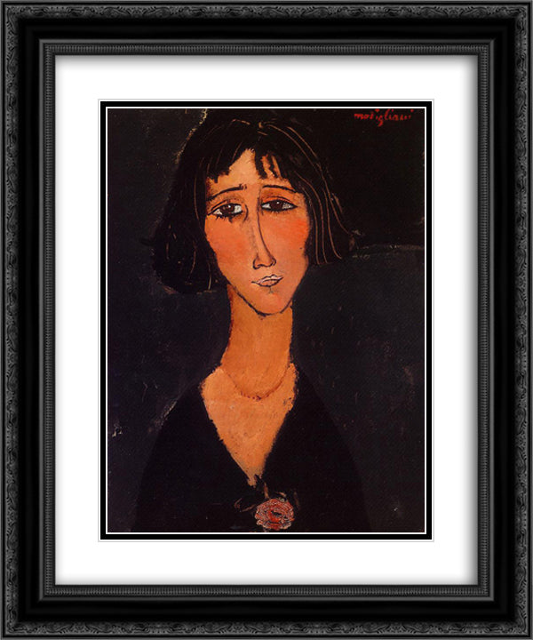 Young Girl Wearing a Rose 20x24 Black Ornate Wood Framed Art Print Poster with Double Matting by Modigliani, Amedeo