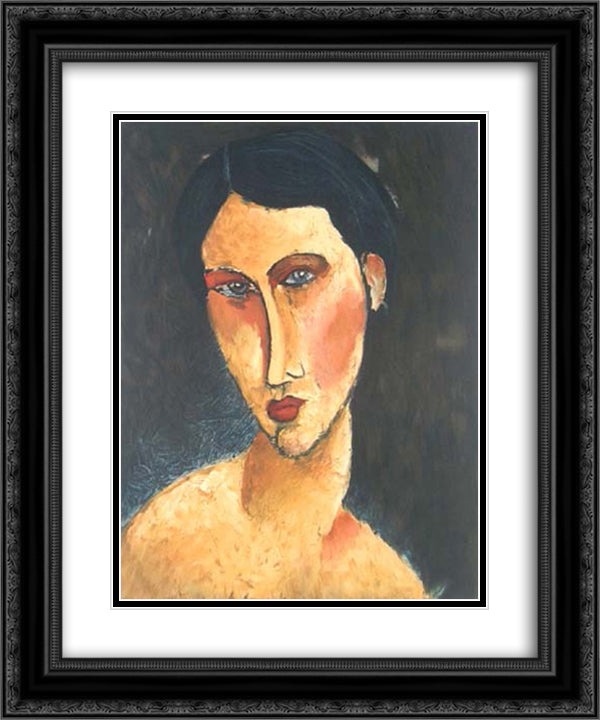 Young Girl with Blue Eyes 20x24 Black Ornate Wood Framed Art Print Poster with Double Matting by Modigliani, Amedeo
