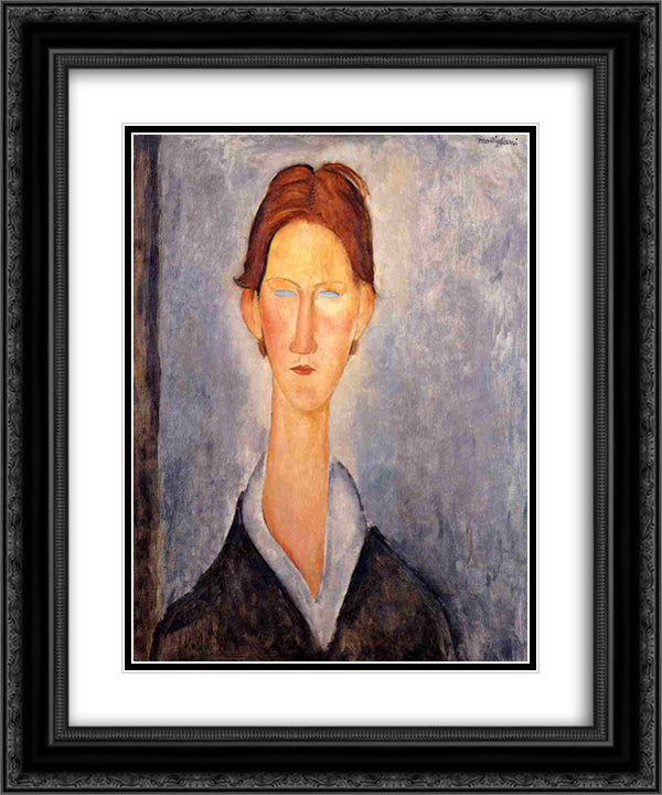 Young Man (Student) 20x24 Black Ornate Wood Framed Art Print Poster with Double Matting by Modigliani, Amedeo